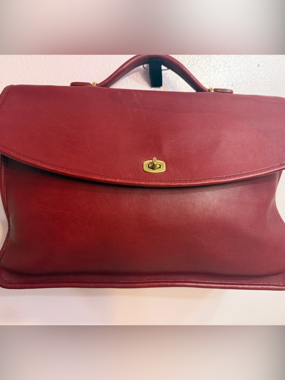 Coach Red Leather Briefcase with Gold-Tone Turn Lock